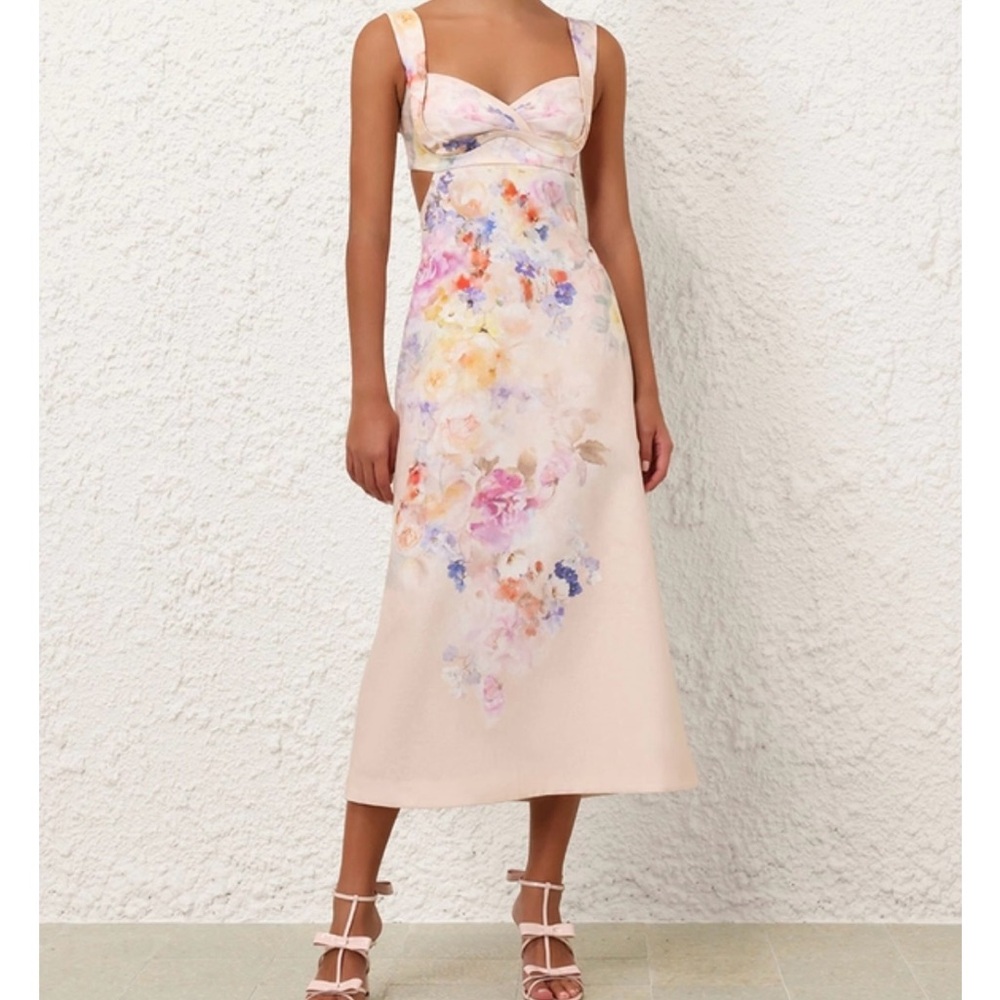 Zimmerman Crush Midi Floral Print Dress size AU 1
